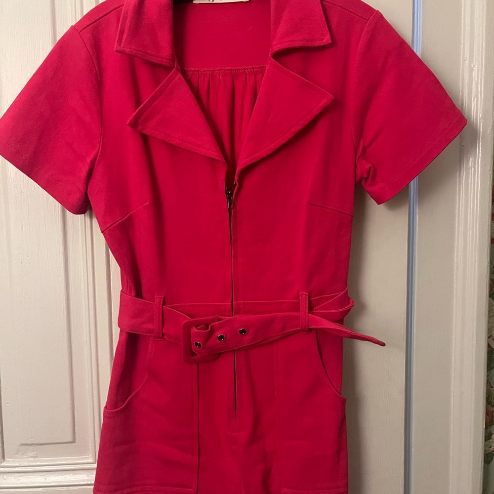 Hot pink Short Sleeve Jumpsuit with Belt